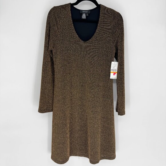 Karen Kane Taylor Dress Small Gold Metallic Long Sleeve A-Line NWT Holiday Party - Picture 3 of 9